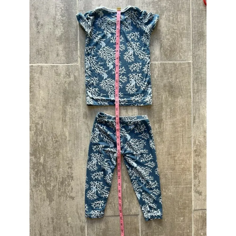 $48 Kickee Pants Pajama Set in Twilight Coral Fans Bamboo Snug Fit 18-24 months